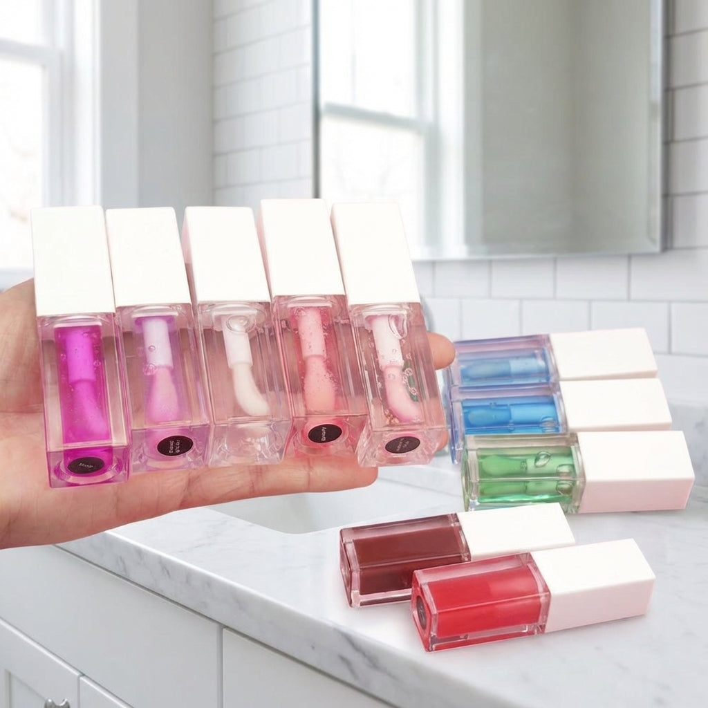 Lip Tint with Moisturizing Color Changing Gloss for Daily Makeup, Hydrating Plumper in a Clear Square Bottle with White Cap, Non Sticky Care