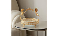 Decorative Fruit Basket with Glass Base Ornate Tabletop Basket with Handle Gold-Toned Holder Vintage-Style for Home Decorators, Hosts, Dining Table, Living Room