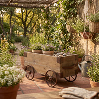 Wooden Wagon Planter Sturdy Flower Cart with Wheels Long-Lasting for Patio