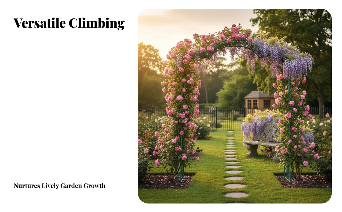 Climbing Plant Support Frame Weather-Resistant Rose Arch Powder Coated Finish Wrought Iron Arbor for Gardeners, Courtyard, Patio, Pathway Entrance