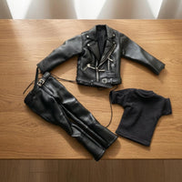 Asymmetric Zipper Black Biker Clothes Buckle Details Motorcycle Outfit Lapel Collar Biker Doll Outfit Fitted
