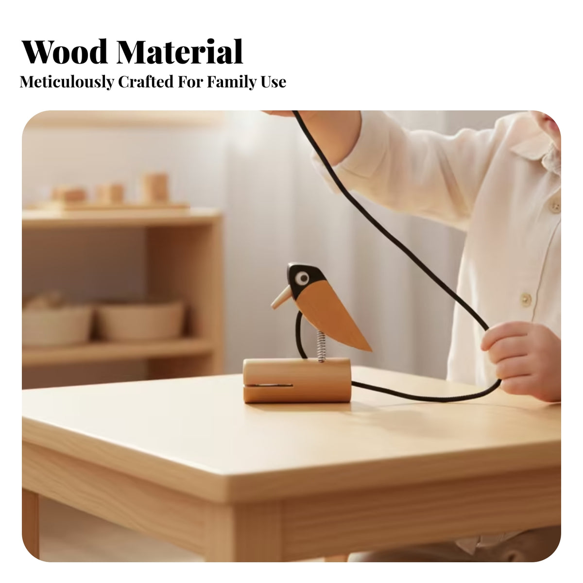Bird-Pecking Toy Teaching Toy Wood Finish Wooden Black Head Bird Figurine for Preschool Teachers, Preschoolers