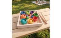 Balls in Cups Toy with Serving Utensil Educational Wooden Sorting Toy with Cups Rainbow Developmental Sorting Set Tray for Homeschool, Classroom