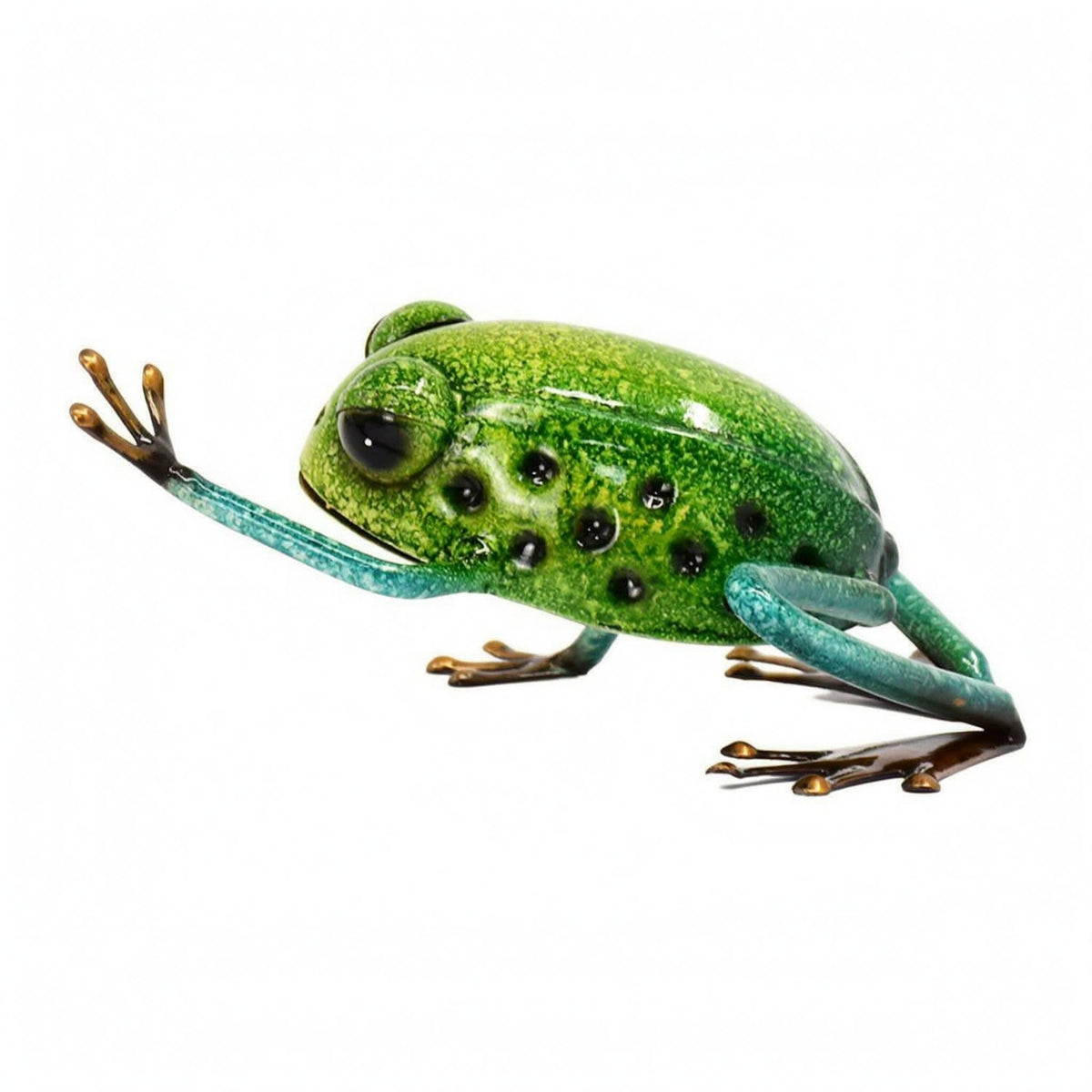 Turquoise-Green Legs Metal Frog Figurine Glossy Metal Desktop Figurine Reflective Surface Display Piece Long-Lasting for Garden
