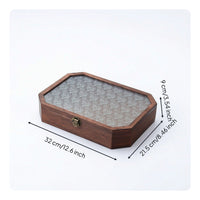 Wooden Box with Glass Lid Hinged Desktop Organizer with Glass Lid Dust-Proof