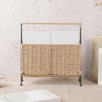 Woven Paper Rope Basket Handwoven Rectangular Basket with Metal Frame Neutral Magazine Holder for Bedroom