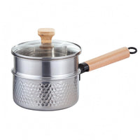 Hammered Finish Stainless Steel Snow Pot Wooden Knob Stainless Steel Pot Hanging Loop Cookware Compact