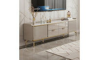 TV Cabinet with Drawers Contemporary Television Stand with Drawer Marble-Look Media Console with Drawer for Living Room, Apartment
