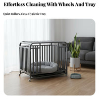 Easy to Clean Heavy Duty Dog Kennel Locking Casters Heavy Duty Dog Crate Escape Proof Metal Pet Crate with Tray Rust-Resistant