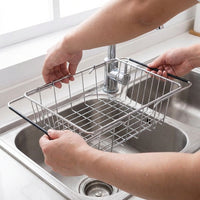 Dish Rack and Sink Drainer with Wire Grid, Stainless Steel Drainer Rack for Kitchen Sink, Space Saving Design for Food Waste and Clean Dishes