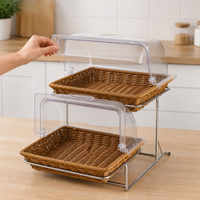 Tiered Display Stand, 2 Layer Imitation Rattan Perfume Organiser with Flip Lid, 32x26x6.5cm Food Display Rack