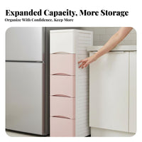 Space Saving Slim Space Cabinet Sturdy Construction 5-Drawer Slim Organizer Easy Assembly Narrow Chest of Drawers Large Capacity for Apartment Dwellers, Homeowners, Small Areas, Kitchen, Bathroom, Dorm Room