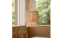 Handmade Pendant Lampshade with Fringe Woven Macrame Lampshade Knotted Bohemian Hanging Lamp Natural for Bedroom