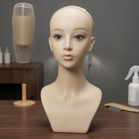 Female Mannequin Head with Shoulder Realistic Hairpiece Head Sturdy Beauty Display