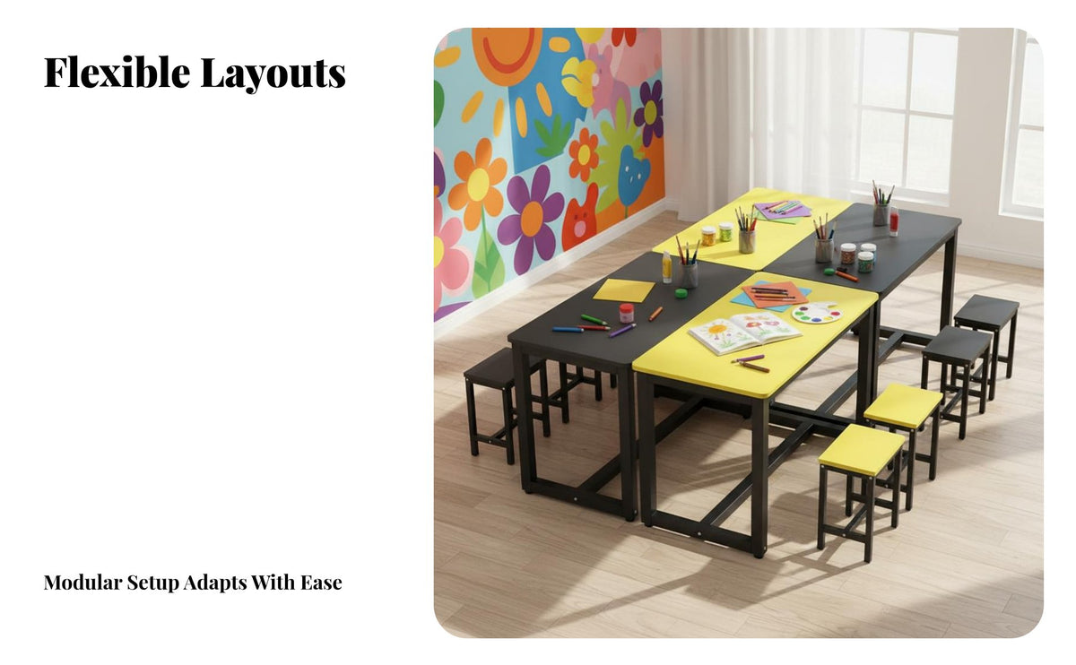 Kindergarten Activity Table Rounded Edges Children's Art and Craft Table Anti-Slip Feet Multi-Student Classroom Desk for Young Children, Playroom