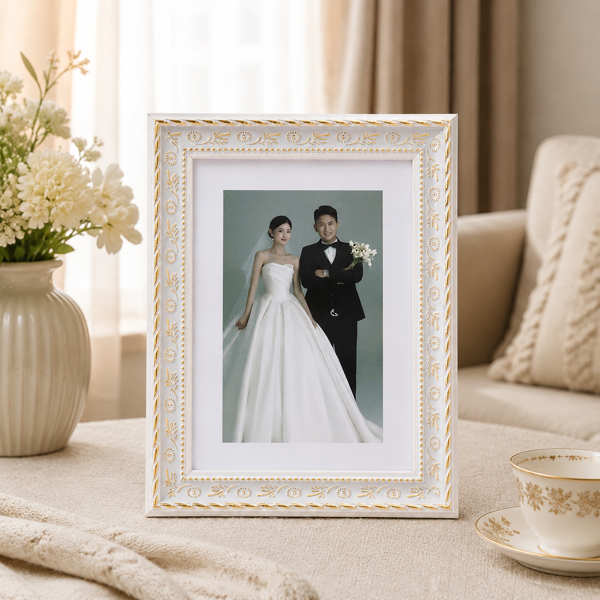 Ivory A4 Frame Photo Frame, A5 Frame European Classical Picture Frame, Handmade Engineered Wood Rectangle For Wall Hanging Or Desktop