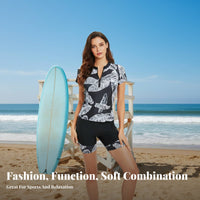 Short Sleeve Wave Suit Sun Protection Zip Front Wave Ing Aquatic Suit Fastener Front Aquatic Top and Shorts Block Material