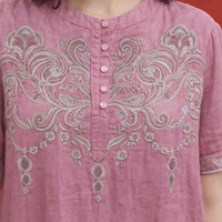 Summer Dresses for Women UK with Embroidered Detail, Linen Midi Dress with Short Sleeves, Loose for Beach Wear
