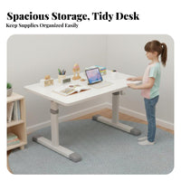 Ergonomic Design Hand-Crank Adjustable Study Station Tiltable Desktop Adjustable child's Study Set Sturdy Construction Student Desk Built-in Drawer for Children, Students, Parents, Home Learning, Homeschooling, Bedroom, Playroom