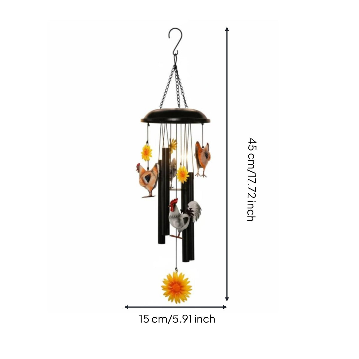 Chicken Wind Chime Vintage Style Metal Cockerel Wind Chime Rust Resistant Floral Hanging Decor for Balcony