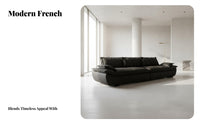 Deep-Seat Black Leather Sofa French Retro Design Living Room Furniture Easy to Clean Couch for Apartment Dwellers, Office Workers, Bedroom