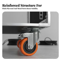 Locking Casters Mobile Audio Rack Heavy-Duty Construction Rolling Equipment Rack Reinforced Steel Corners Rolling Equipment Flight Case Built-in Handles for DJs, Musicians, Touring, Stage, Live Performance