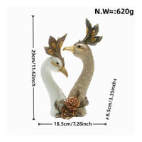Textured Feathers Intertwined Peacock Statue Ornate Double Peacock Figurine Floral Base for Living Room Cabinet, TV Stand