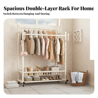 Movable Rolling Clothes Rack Multi-Functional Heavy Duty Clothes Rack Space Saving Clothing Stand 360° Swivel Wheels for Homeowners, Apartment Dwellers, Laundry Room, Entryway, Retail Shop, Yard Sale