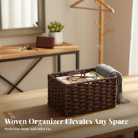 Woven Rectangular Box Multi-Purpose Organizing Basket Handmade for Homemakers