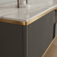 TV Cabinet with Open Shelf Ribbed TV Stand Modern Credenza for Living Room, Media Setup, Small Apartment
