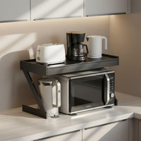 microwaves Oven Rack with Drawer Multi-Functional 2 Tier Kitchen Shelf Expandable Z-Shaped Appliance Stand for Pantry