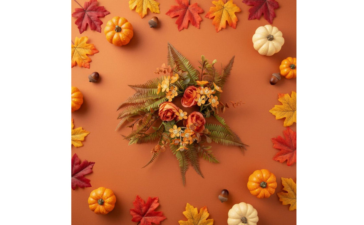 Fall Harvest Theme Berry Candle Wreath Vivid Look Autumn Wreath Centerpiece Authentic Feel Candle Loop Easy to Clean for Dining Table, Thanksgiving, Entryway, Photo Session