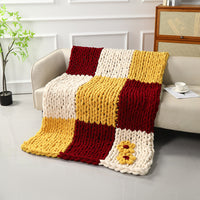 Handwoven Chunky Yarn Blanket Three-Color Patchwork Knitted Sofa Throw Blanket Autumn Winter Thick Warm Blanket