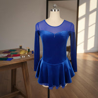 Long Sleeve Figure Skating Dress Handmade Plush Ice Skating Costume for Girls, Contest