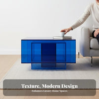 Klein sapphire Gradient Acrylic Cube Table Light Luxury aesthetic space-saving End Table Modern Design Nightstand Square Shape for Home Decorators, Apartment Dwellers, Living Room, Bedroom, Lounge Area, Small Spaces