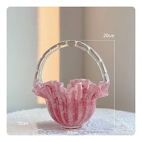 Handmade Pink Glass Basket Light Luxury Ruffled Rim Glass Bowl Elegant Tabletop Decor for Showroom