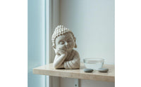 Serene Countenance Zen Buddha Head Statue Imitation Stone Finish Cute Monk Sculpture Artisan-Made Look Little Buddha Statue for Office