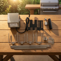 Adjustable Length Electric Rotisserie Kit Universal Rotisserie Kit with Electric Motor Powerful Easy to Use for Backyard Grilling