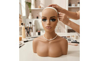 Mannequin Head with Shoulders Professional Realistic Mannequin Head Bald Display Bust for Cosplayers, Jewelers, Storefronts, Photography Studios