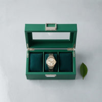 3 Compartments Watch Organizer Box Transparent Window Watch Storage Box Velvet-Lined Metal Clasp