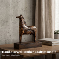 Wood Grain Horse Ornament Contemporary Pastoral Horse Sculpture Carved