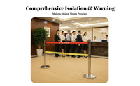 High Visibility Double Belt Retractable Barrier 4-Way Adapter Head Retractable Belt Stanchion Easy Assembly Stainless Steel Queue Pole for Event Organizers, Security Personnel, Business Owners, Airports, Exhibition Halls, Hotels, Theaters