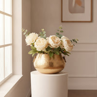 Metal Vase with Handles Gold Decorative Vase Hammered Metal Bowl Textured for Tabletop, Entryway