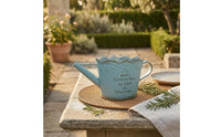 Scalloped Rim Watering Can Planter Side Handle Metal Flower Planter Long Spout Distressed Gold Watering Can Printed Lettering