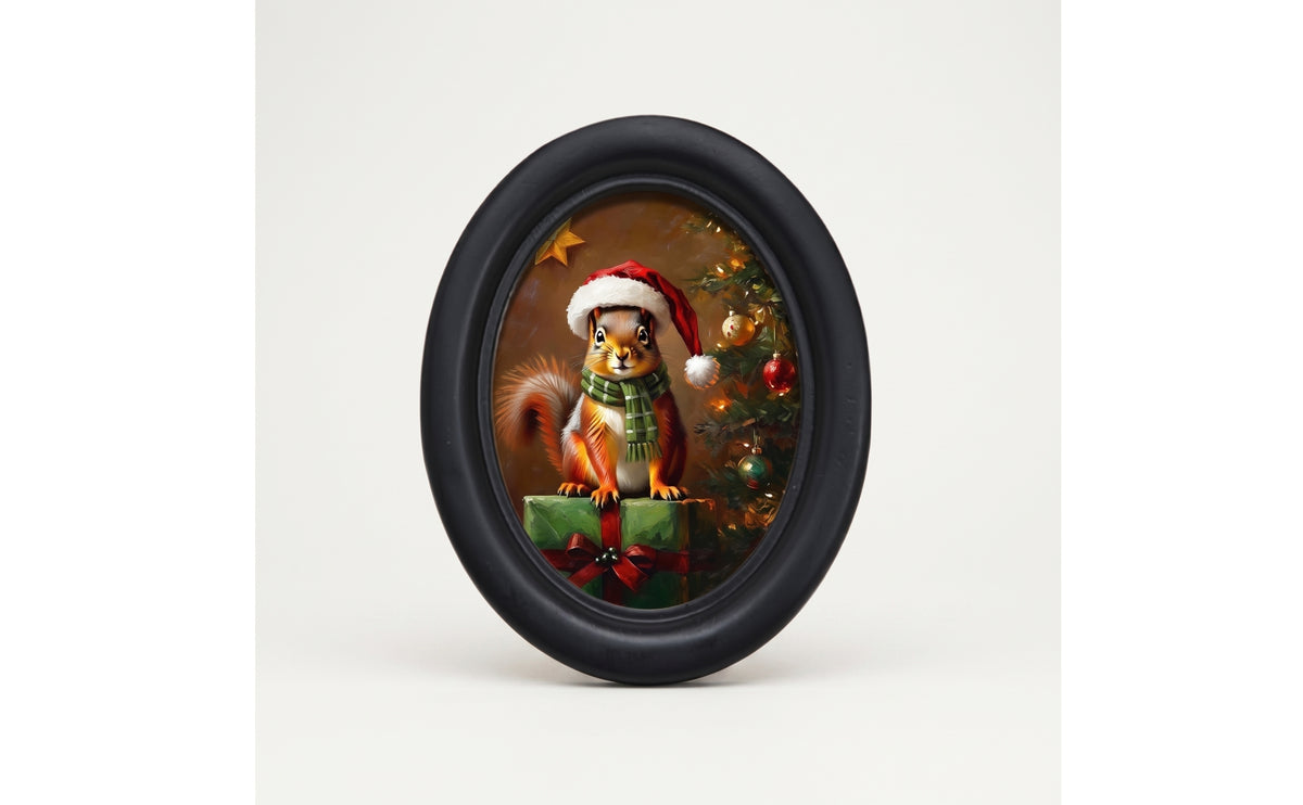 Oval Picture Frame Christmas-Themed Wooden Picture Frame Festive Wall Decor for Living Room, Entryway