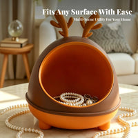 Two-Tone Horn Jewelry Stand Open Front Deer Horn Organizer Decorative Dome Organizer Warm Finish
