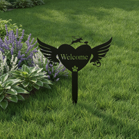 Pet Memorial Heart with Wings Metal Silhouette Grave Marker