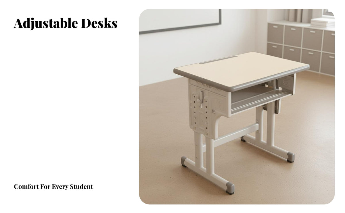 Rounded Corners School Desk and Chair Set Sturdy Steel Frame Adjustable Student Desk Set Spacious Desktop children's Study Table and Chair Stable Design for Students, Parents, Tutoring Center, Distance Learning, Home, Bedroom