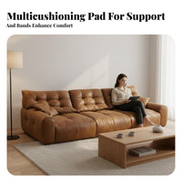 Straight-Line Block Sofa Caramel Color Couch Vintage Inspired Living Room Furniture for Apartment Dwellers, Families, Home leisure Space, Office
