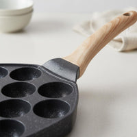 Easy to Clean Quail Egg Pan Wood Handle 12-Cup Egg Pan for Home Cooking